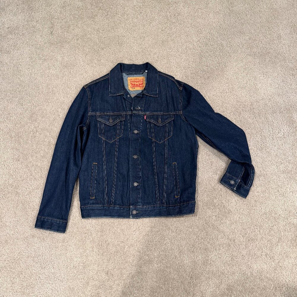Levis 72334 Trucker Jacket Men’s Large Blue Dark Wash Denim Jean Jacket